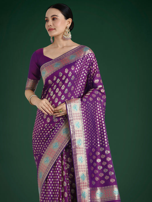 Purple Colour Banarasi Silk Zari Weaving Classic Saree