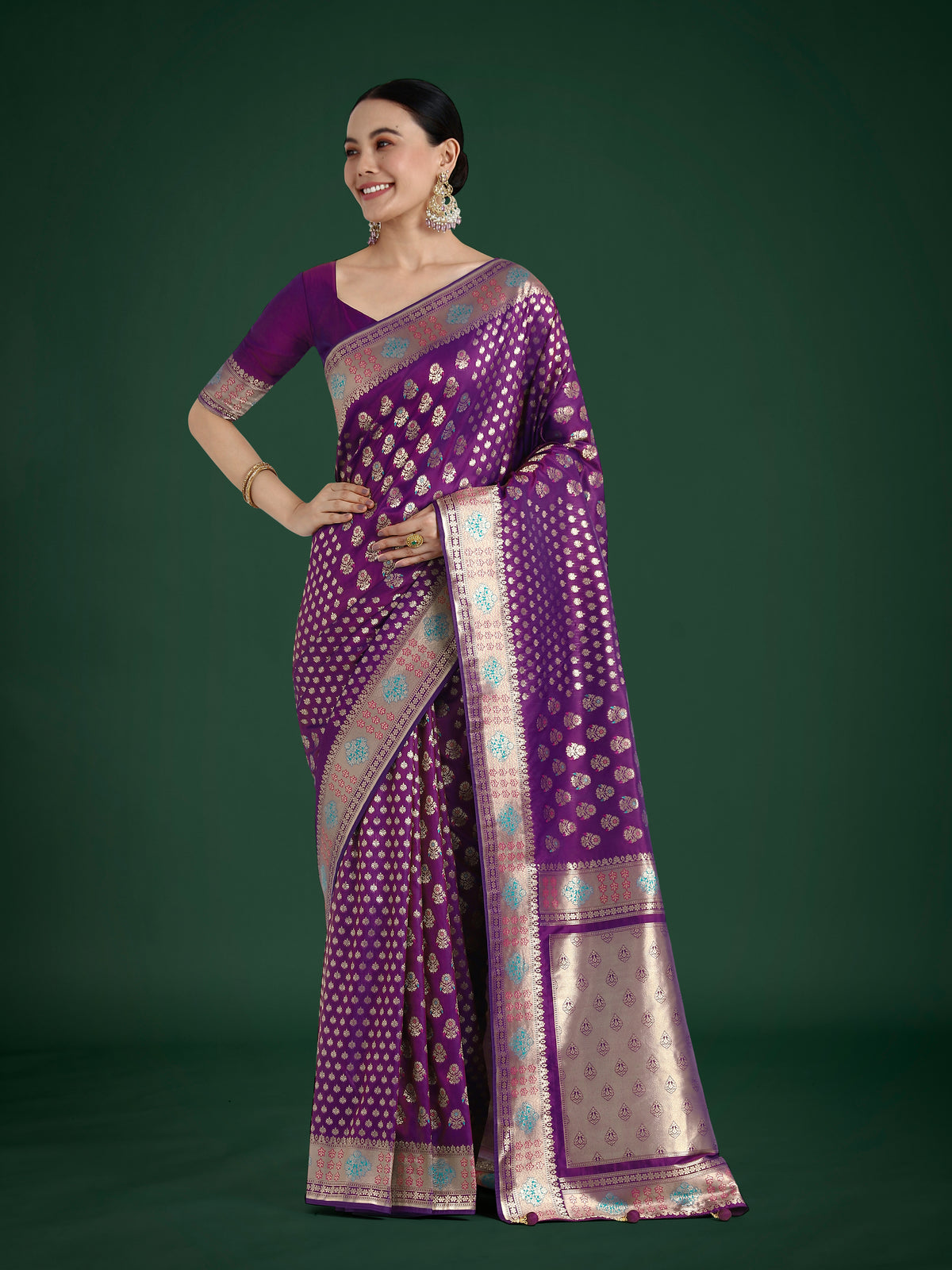 Purple Colour Banarasi Silk Zari Weaving Classic Saree