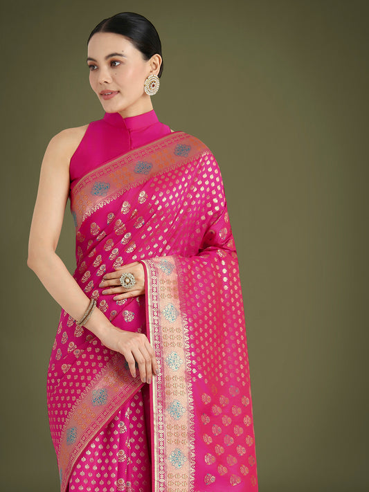 Rani Pink Colour Banarasi Silk Zari Weaving Classic Saree