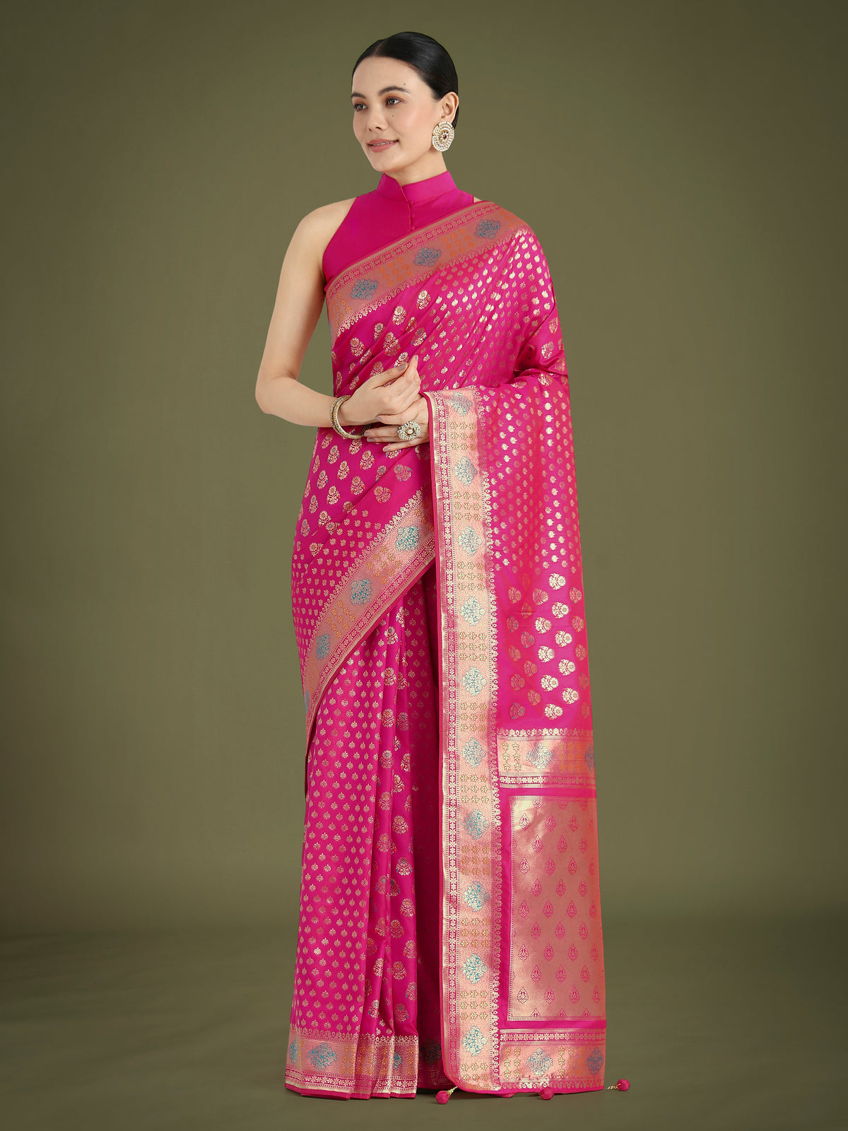 Rani Pink Colour Banarasi Silk Zari Weaving Classic Saree