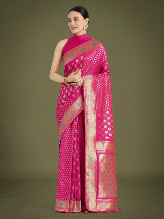 Rani Pink Colour Banarasi Silk Zari Weaving Classic Saree
