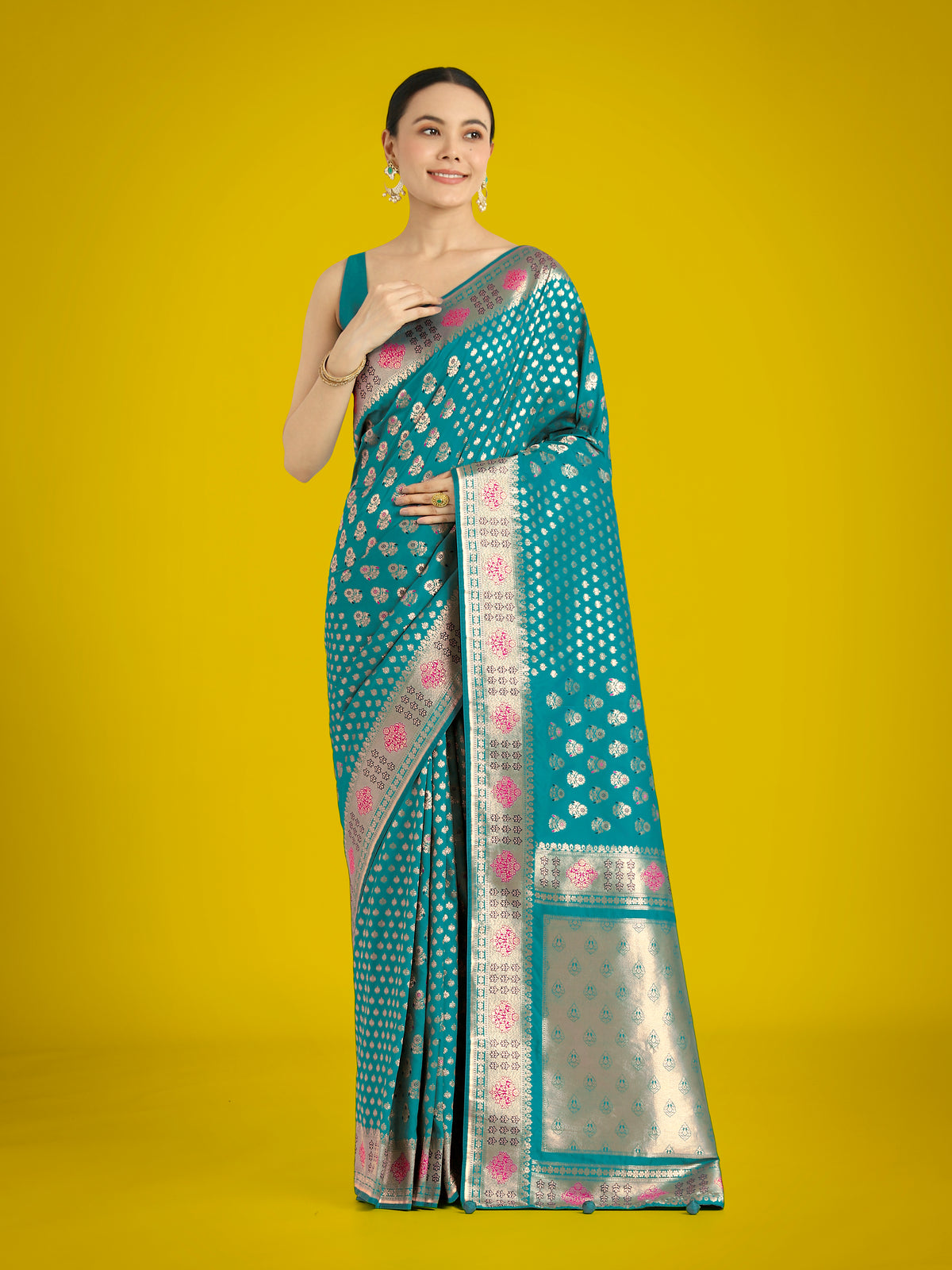 Cyan blue Colour Banarasi Silk Zari Weaving Classic Saree