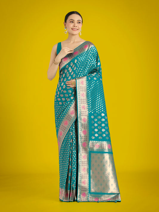 Cyan blue Colour Banarasi Silk Zari Weaving Classic Saree