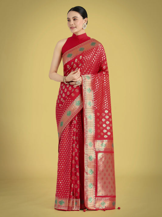 Red Colour Banarasi Silk Zari Weaving Classic Saree