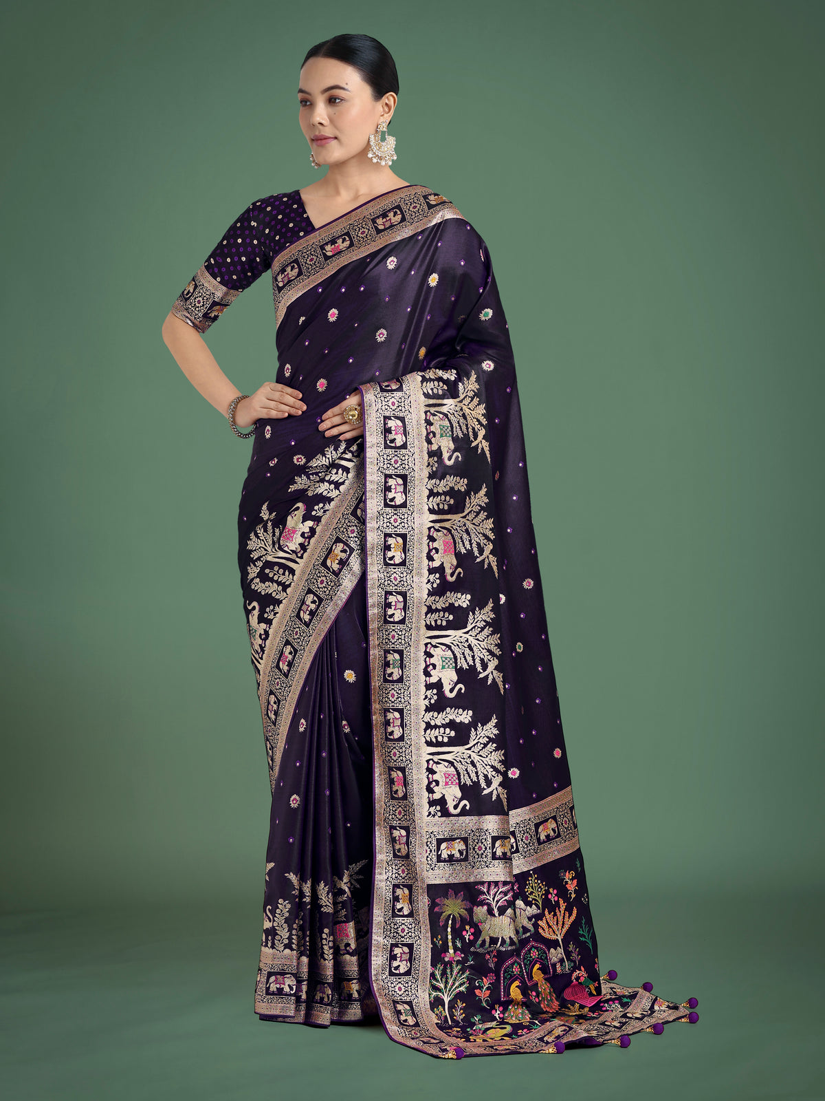 Gorgeous Purple Woven Banarasi Designer Satin Silk Saree
