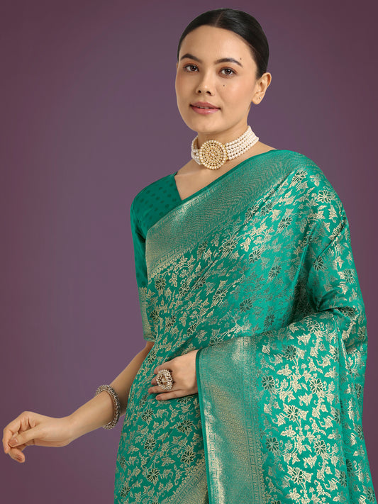 Scintilla Turquoise Banarasi Satin Silk Meenakari zari weaving Pattern Saree
