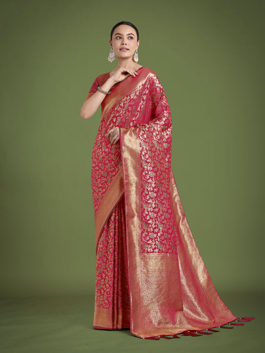 Scintilla Magenta Banarasi Satin Silk Meenakari zari weaving Pattern Saree