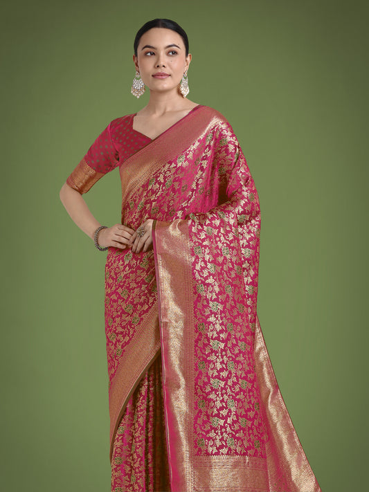 Scintilla Magenta Banarasi Satin Silk Meenakari zari weaving Pattern Saree
