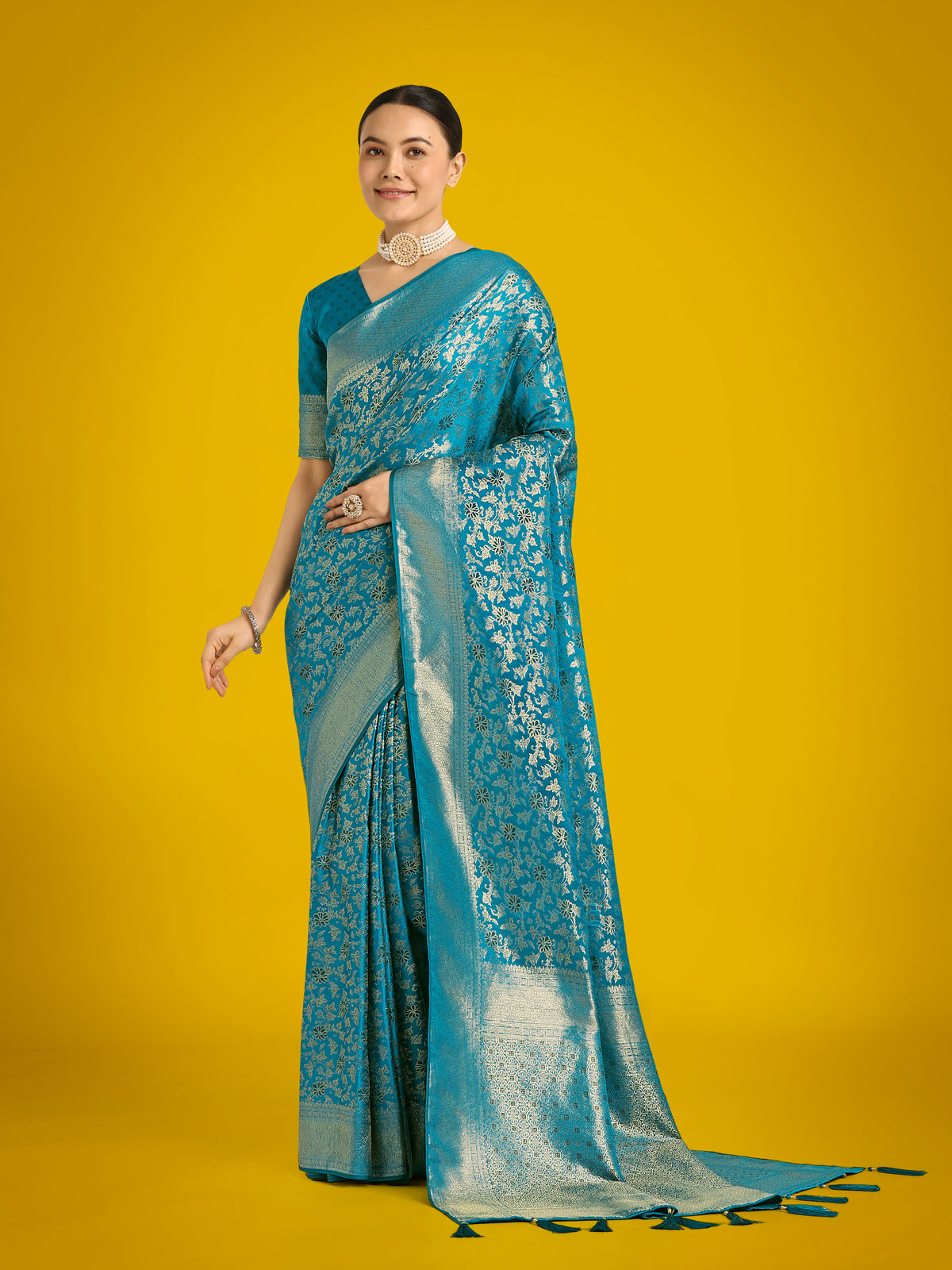 Scintilla Sky blue Banarasi Satin Silk Meenakari zari weaving Pattern Saree