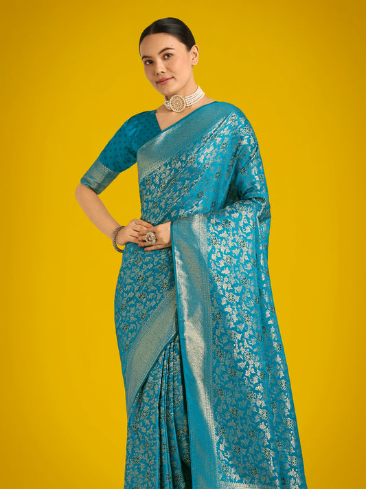 Scintilla Sky blue Banarasi Satin Silk Meenakari zari weaving Pattern Saree