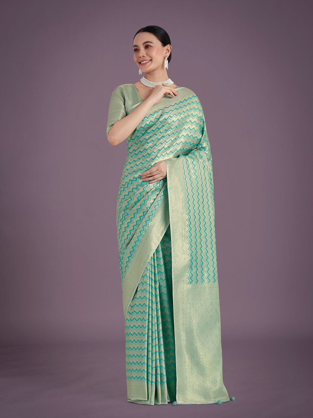 Wonderful Light sky blue Soft Banarasi Satin Silk Leheriya Design Saree