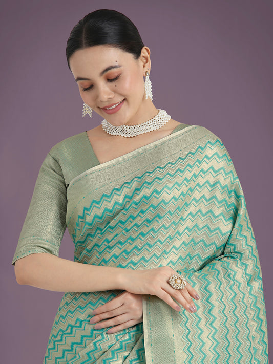 Wonderful Light sky blue Soft Banarasi Satin Silk Leheriya Design Saree