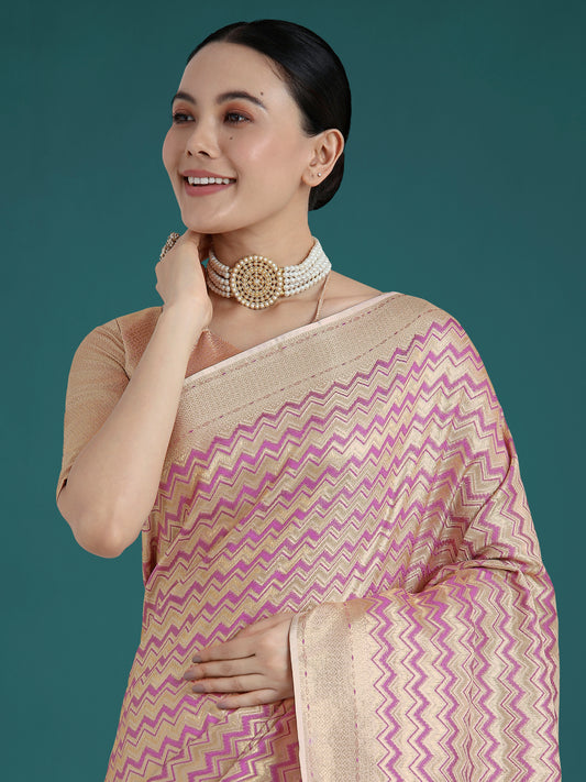 Wonderful Light Lilac Soft Banarasi Satin Silk Leheriya Design Saree