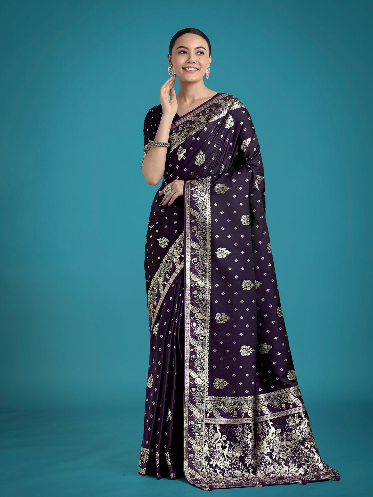 Traditional Purple Woven Banarasi Satin Silk Saree