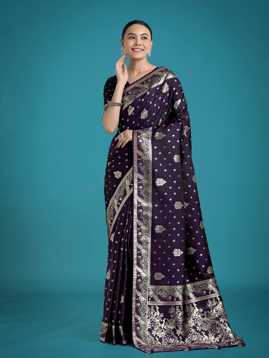 Traditional Purple Woven Banarasi Satin Silk Saree