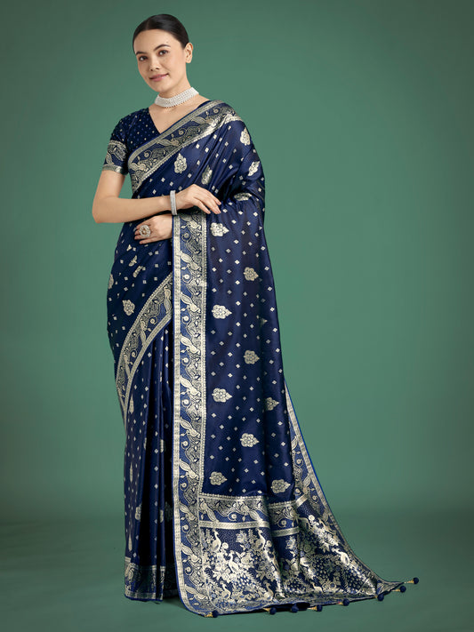 Traditional Blue Woven Banarasi Satin Silk Saree