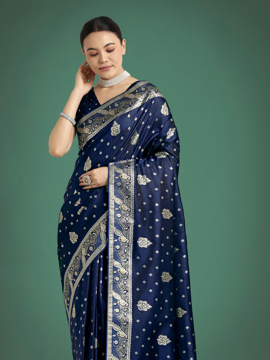 Traditional Blue Woven Banarasi Satin Silk Saree