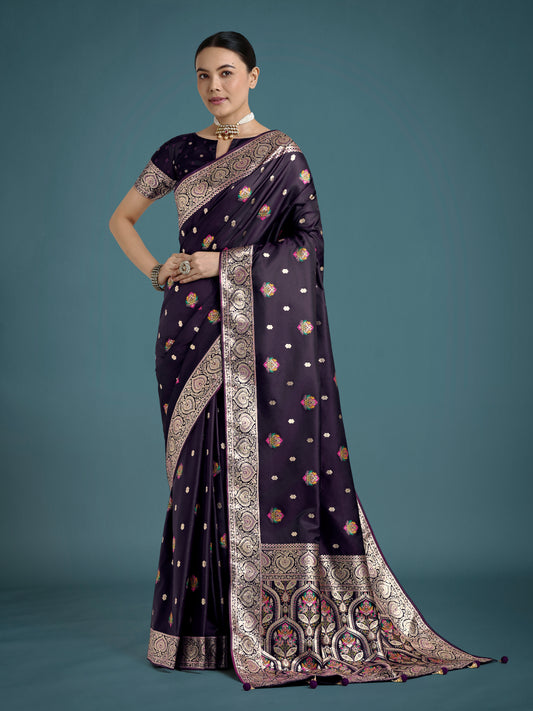 Purple Charming Soft Banarasi Zari Woven Designer Satin Silk Saree