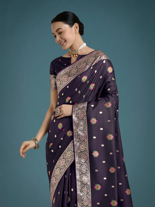 Purple Charming Soft Banarasi Zari Woven Designer Satin Silk Saree