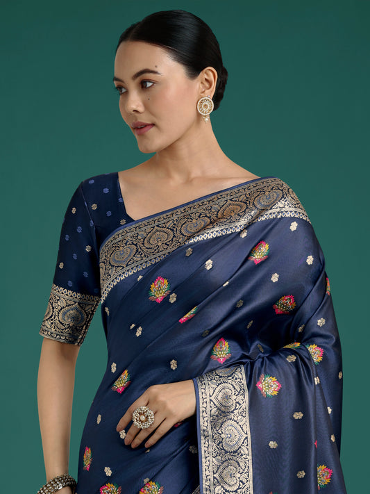 Navy blue Charming Soft Banarasi Zari Woven Designer Satin Silk Saree