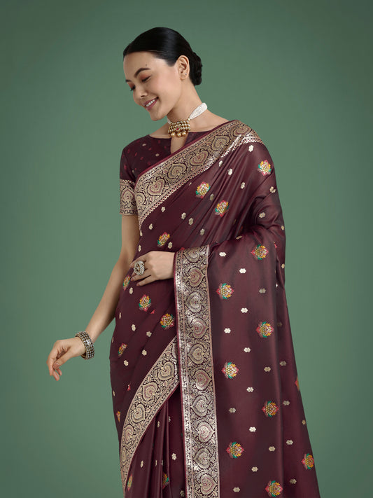 Maroon Charming Soft Banarasi Zari Woven Designer Satin Silk Saree