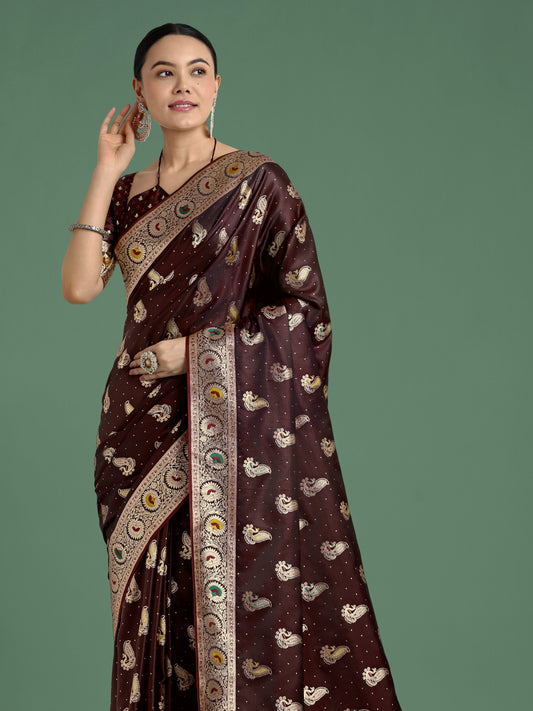 Maroon Color Festival Wear Banarasi Satin Silk Designer Zari Weaving Saree