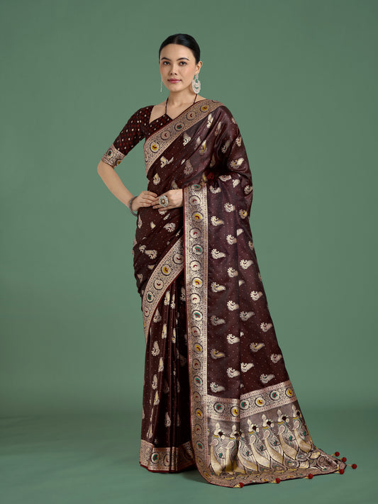 Maroon Color Festival Wear Banarasi Satin Silk Designer Zari Weaving Saree
