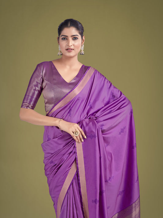 Charming Lavender Color Silk Golden Zari Woven Ceremony Saree