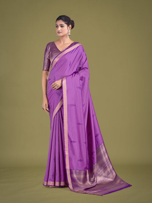 Charming Lavender Color Silk Golden Zari Woven Ceremony Saree