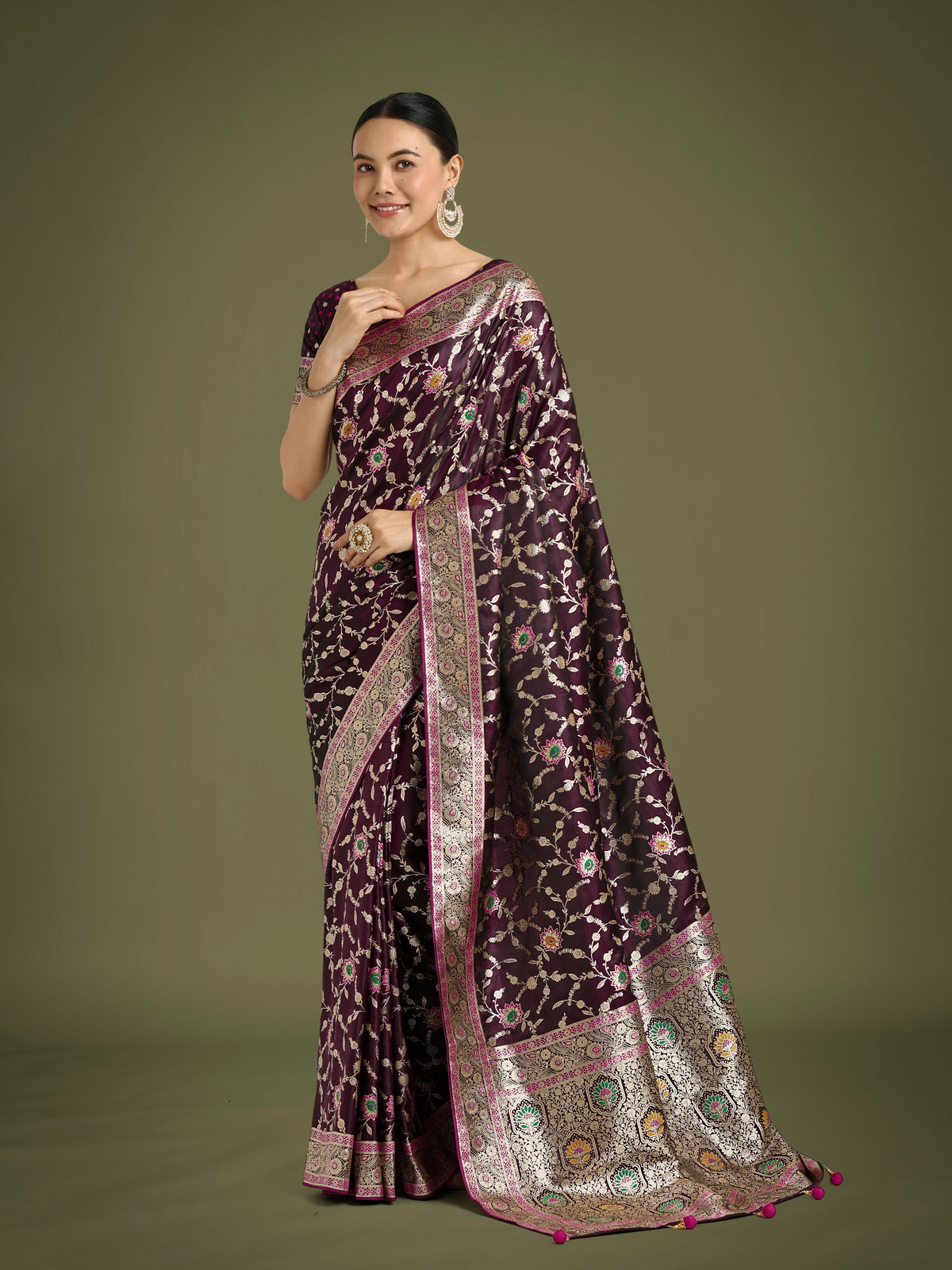 Wine Zari Woven Banarasi Classic Satin Silk Saree