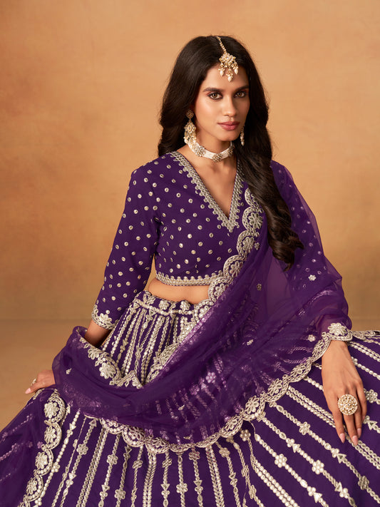 Purple Embroidered Art Silk Designer Long Lehenga Choli