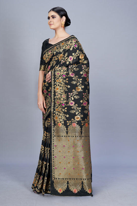 Black Banarasi Silk Zari Woven Trending Saree