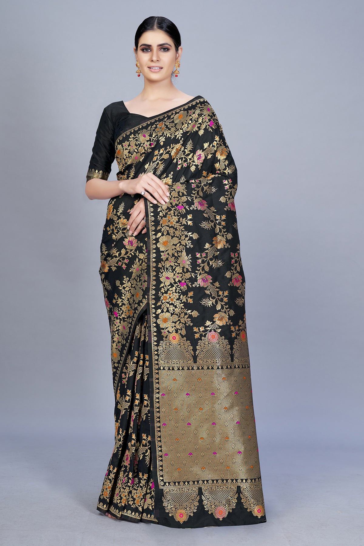 Black Banarasi Silk Zari Woven Trending Saree