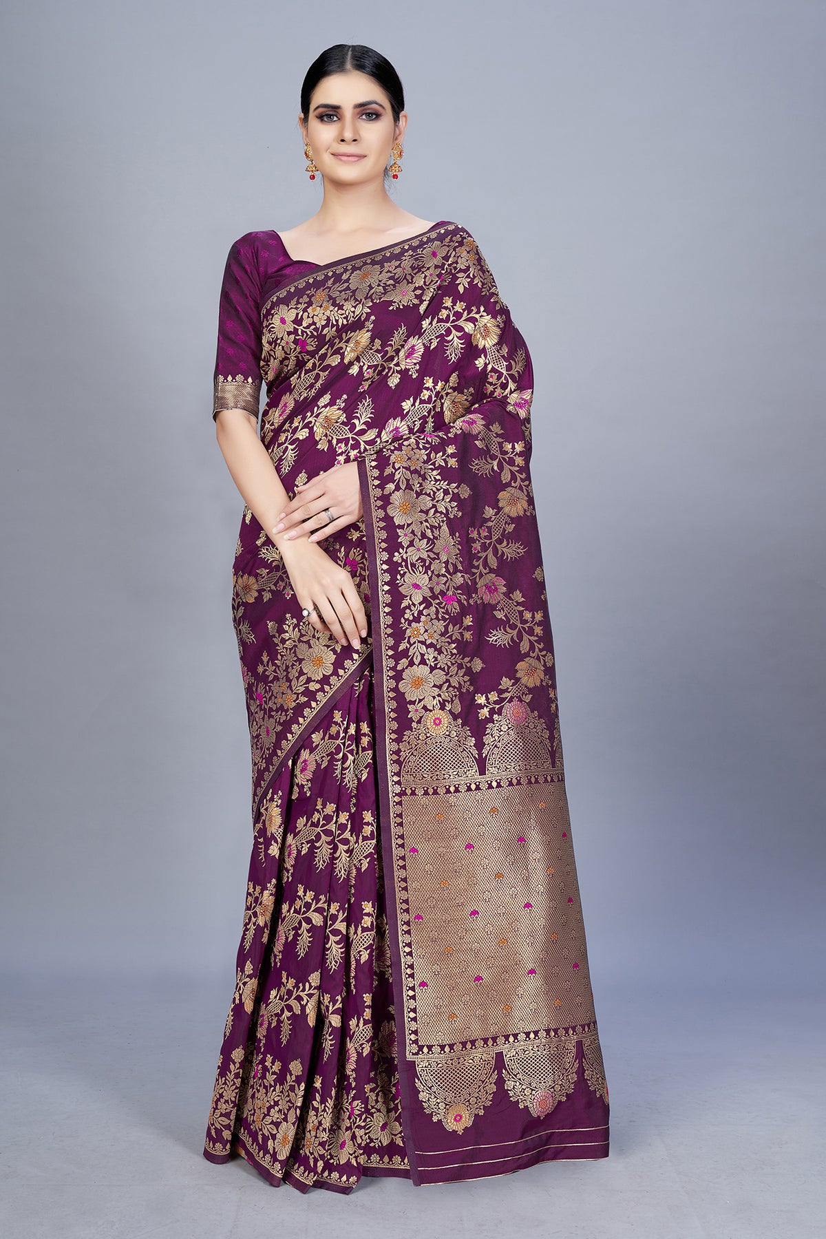 Purple Banarasi Silk Zari Weaving Trendy Saree