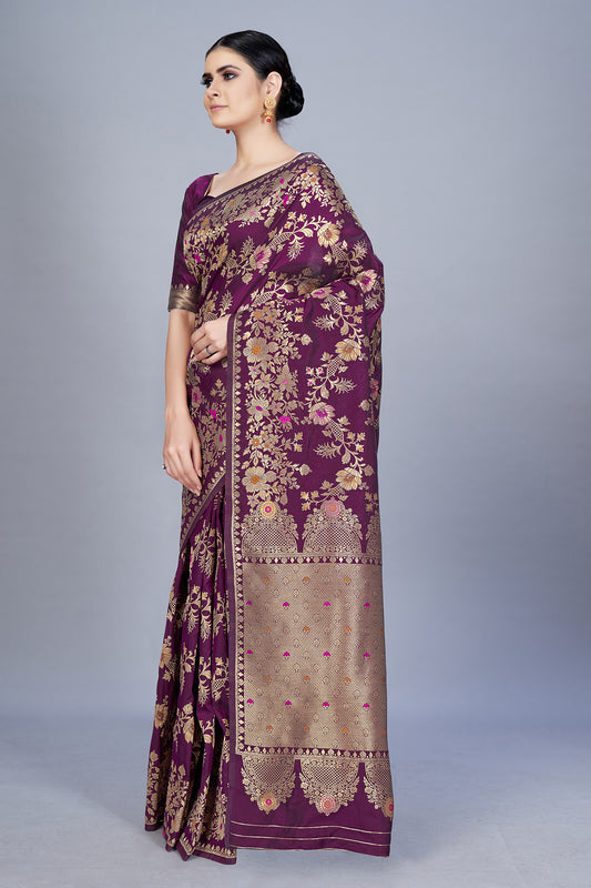 Purple Banarasi Silk Zari Weaving Trendy Saree