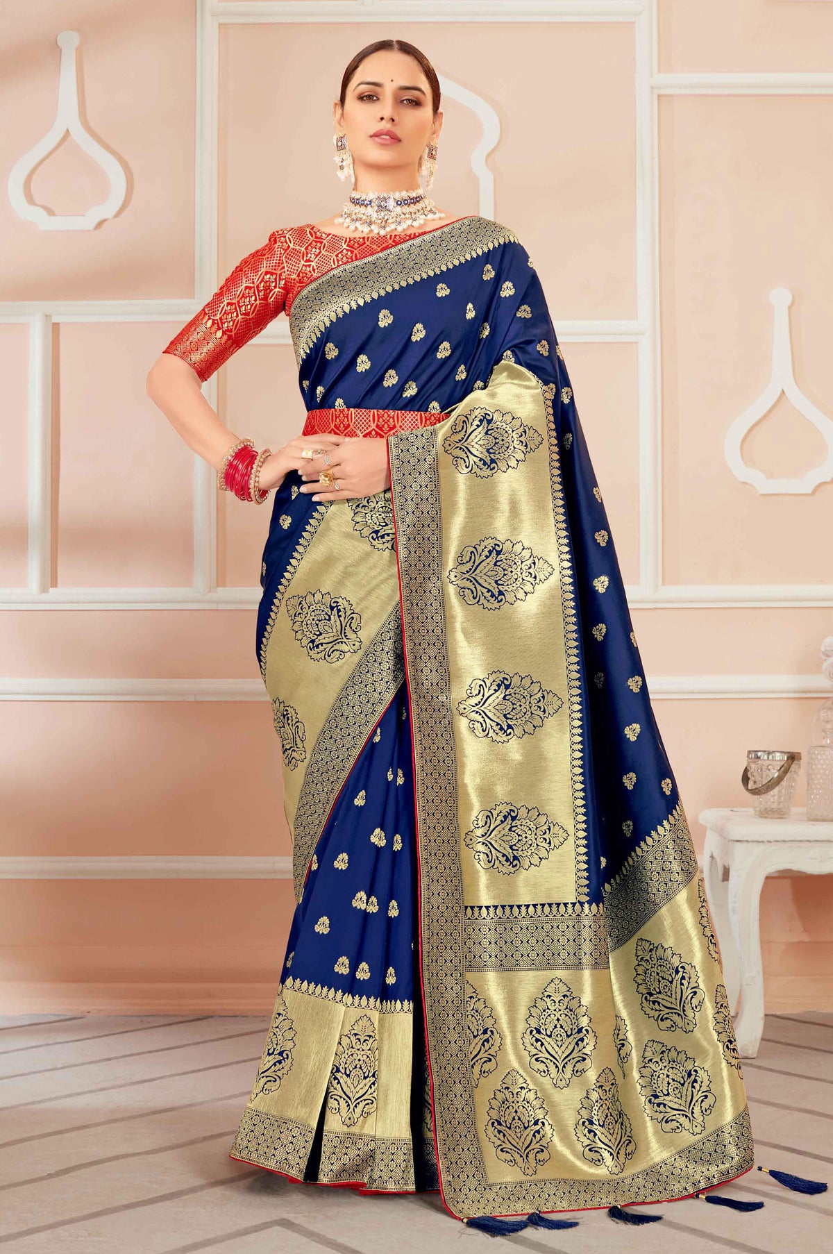 Navy Blue Banarasi Silk Woven Classy Saree