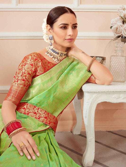 Light Green Banarasi Silk Woven Designer  Saree
