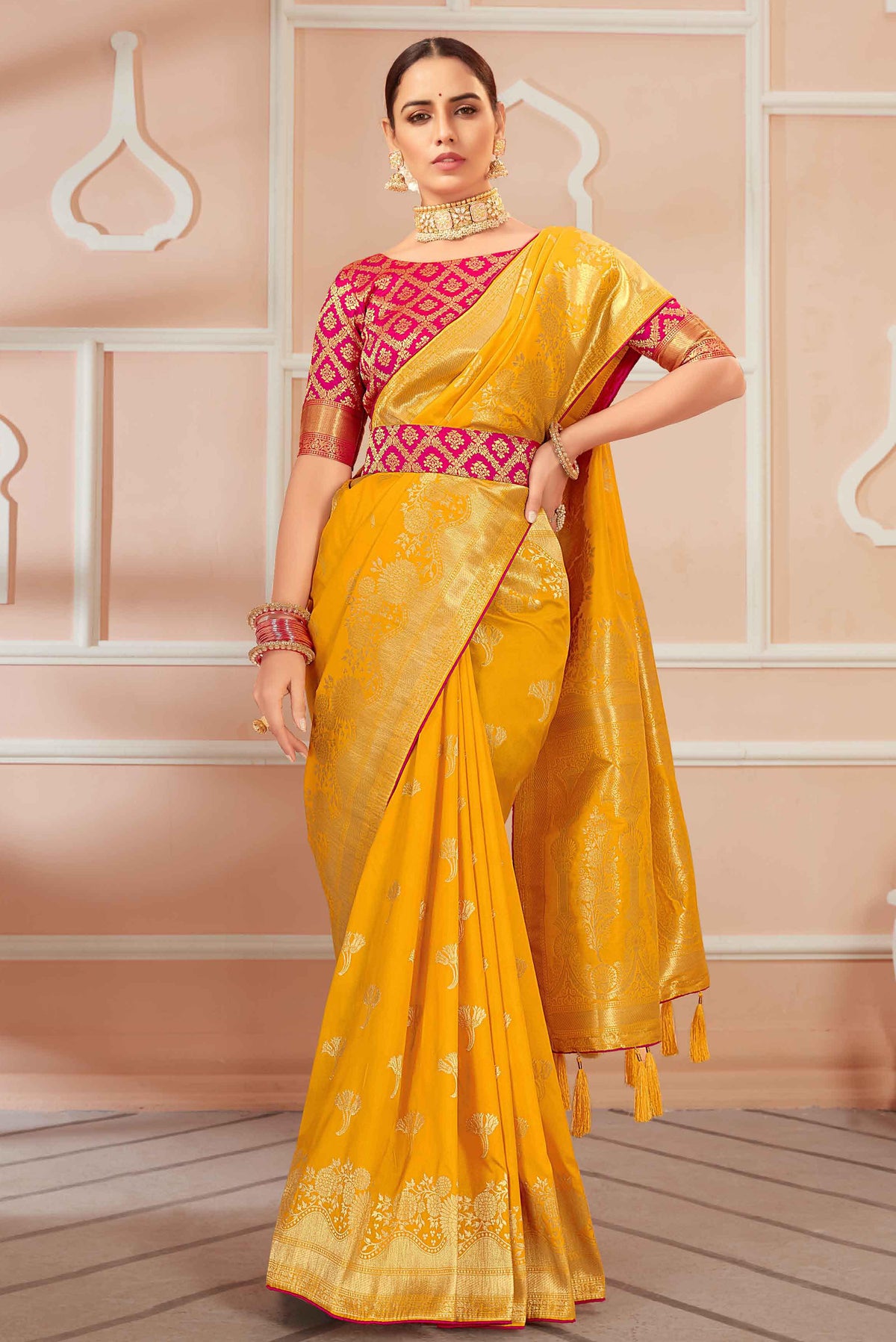Yellow Banarasi Silk Woven Elegant Saree