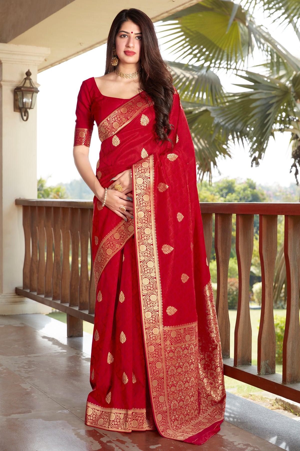 Red Banarasi Silk Zari Work Designer Traditional Saree