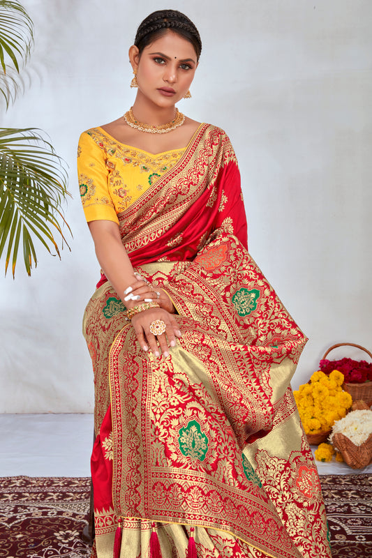 Red Banarasi Silk Woven Work Pretty Saree