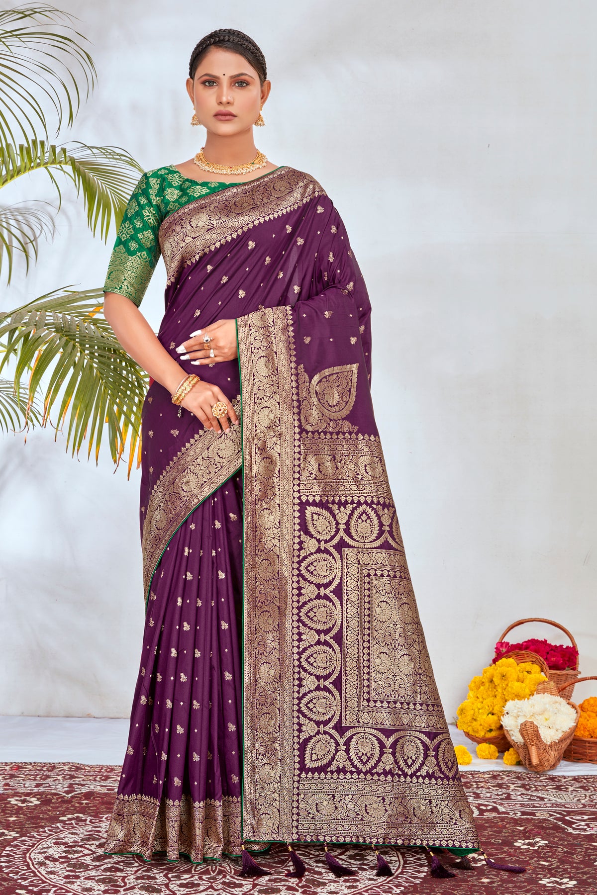Purple Banarasi Silk Woven Work Beautiful Saree