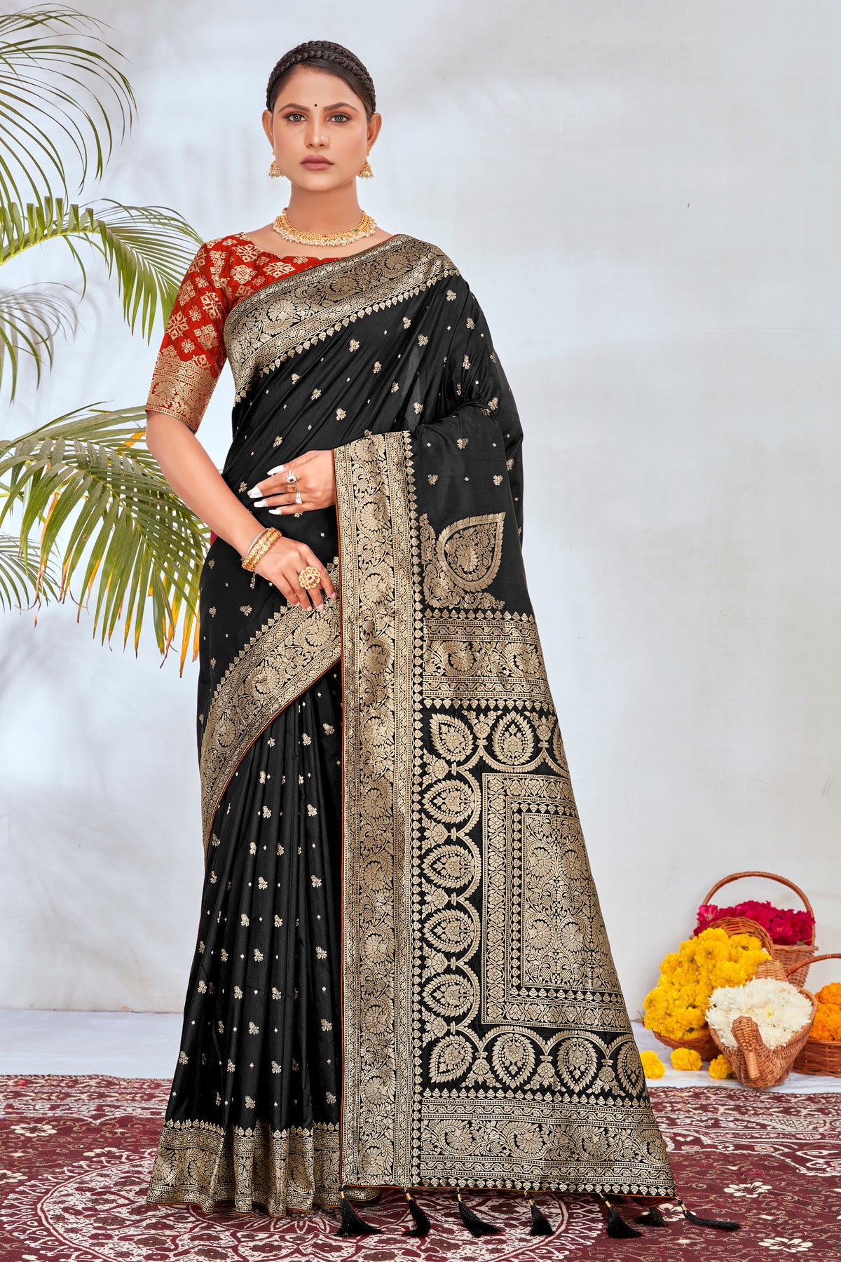 Black Silk Blend Woven Work Classy Saree