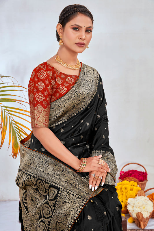 Black Silk Blend Woven Work Classy Saree