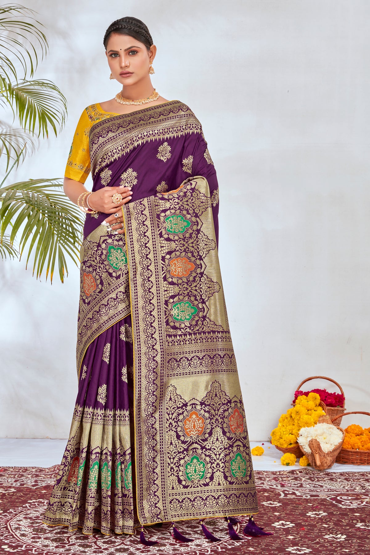 Purple Banarasi Silk Blend Woven Classy Saree