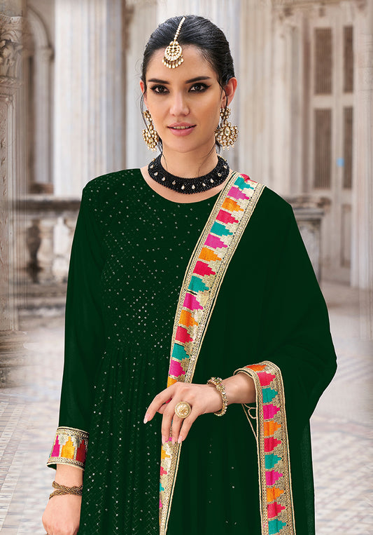 Dark Green Georgette Embroidered Floor Length Party Wear Anarkali suit
