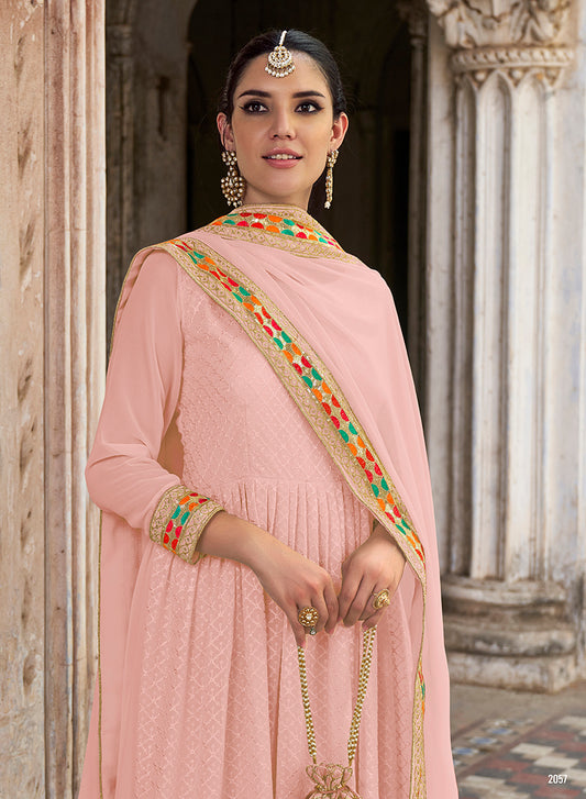 Light Pink Georgette Embroidered Floor Length Party Wear Anarkali suit