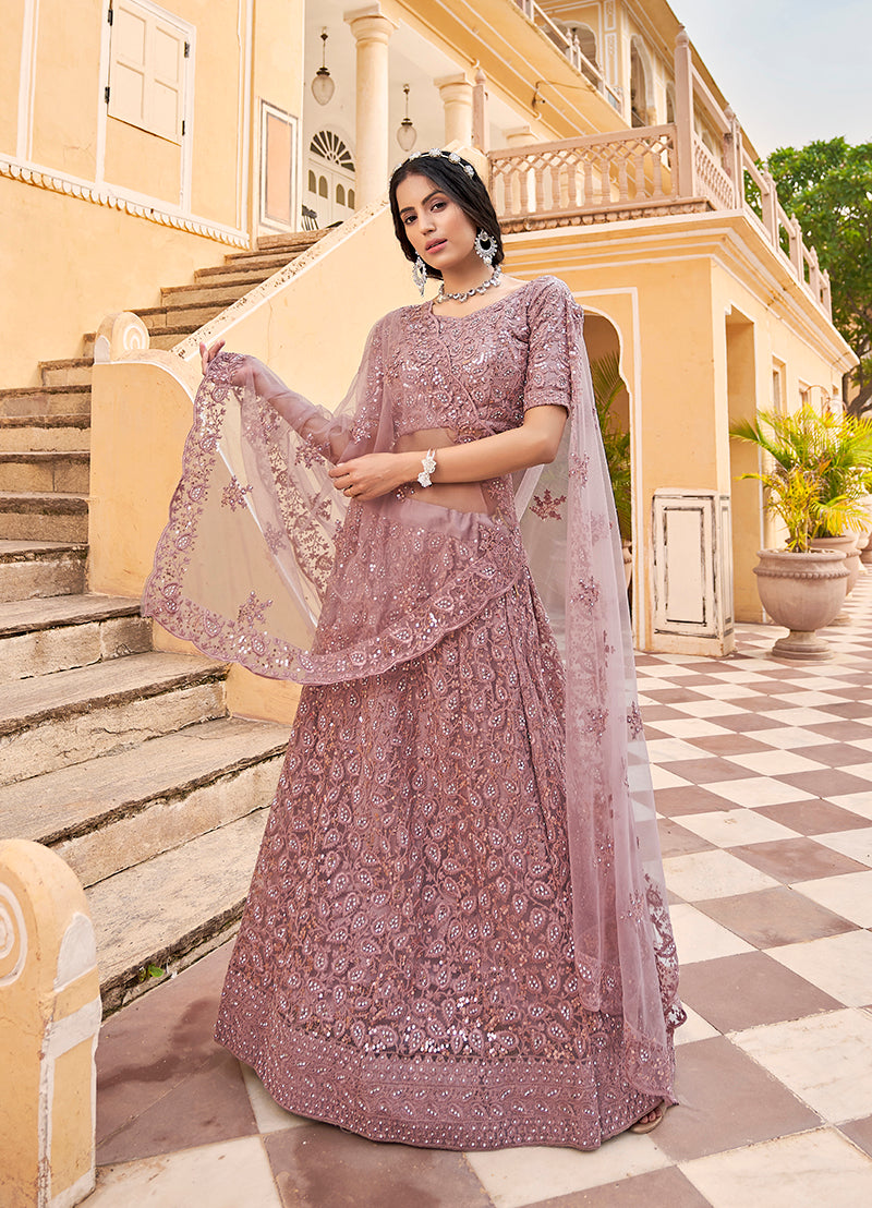 Mauve Color Net Zarkhan Work Heavy Lehenga Choli