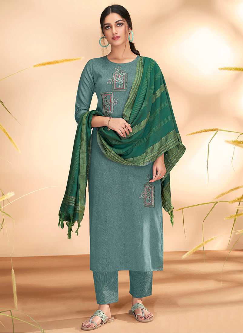 Slate Grey Massert Cotton Embroidered Festival Wear Salwar Suit