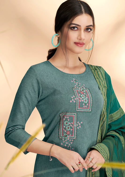 Slate Grey Massert Cotton Embroidered Festival Wear Salwar Suit