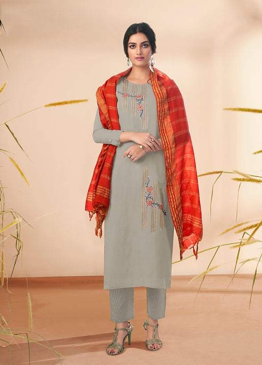 Light Grey Massert Cotton Embroidered Festival Wear Salwar Suit